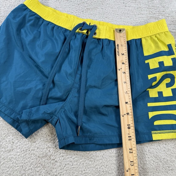 Diesel Beachwear Shorts Mens Large Blue Yellow Mesh Lined Swim Trunks Drawstring - Picture 8 of 10